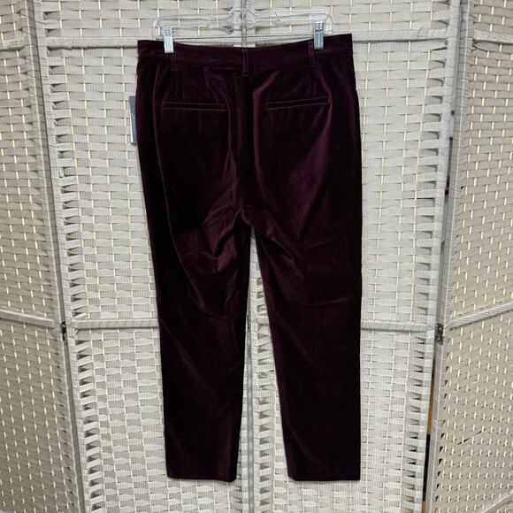LRL Ralph Lauren Stretch Velvet Pants Women Size 8 Deep Wine Festive Holiday NEW - Picture 2 of 12